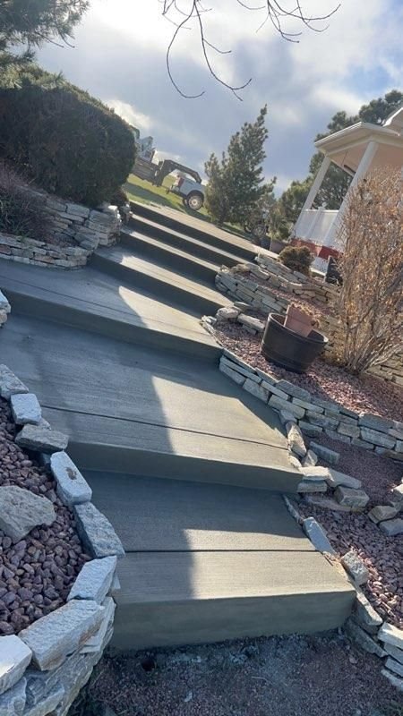 Wide concrete steps installation - grand entrance design