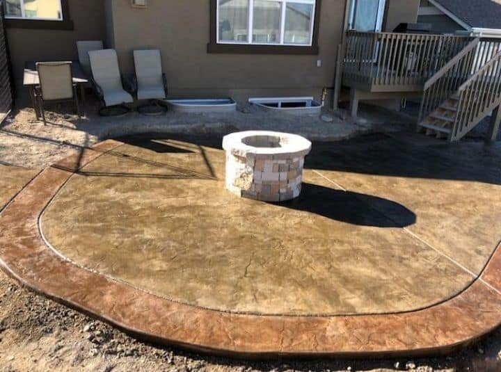 Stamped concrete patio with fire pit Colorado Springs - entertainment area